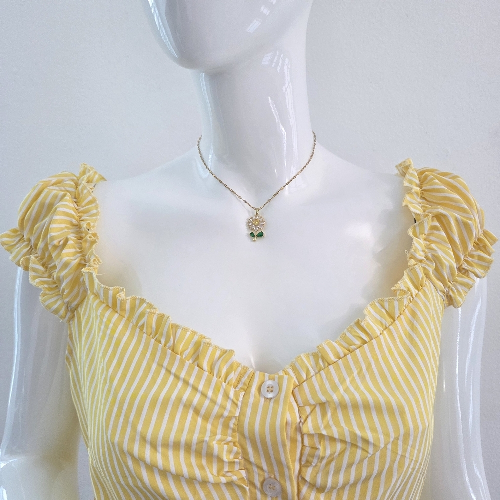Sunny Yellow White Striped Puff Sleeve Blouse Size Large - Picture 4 of 16